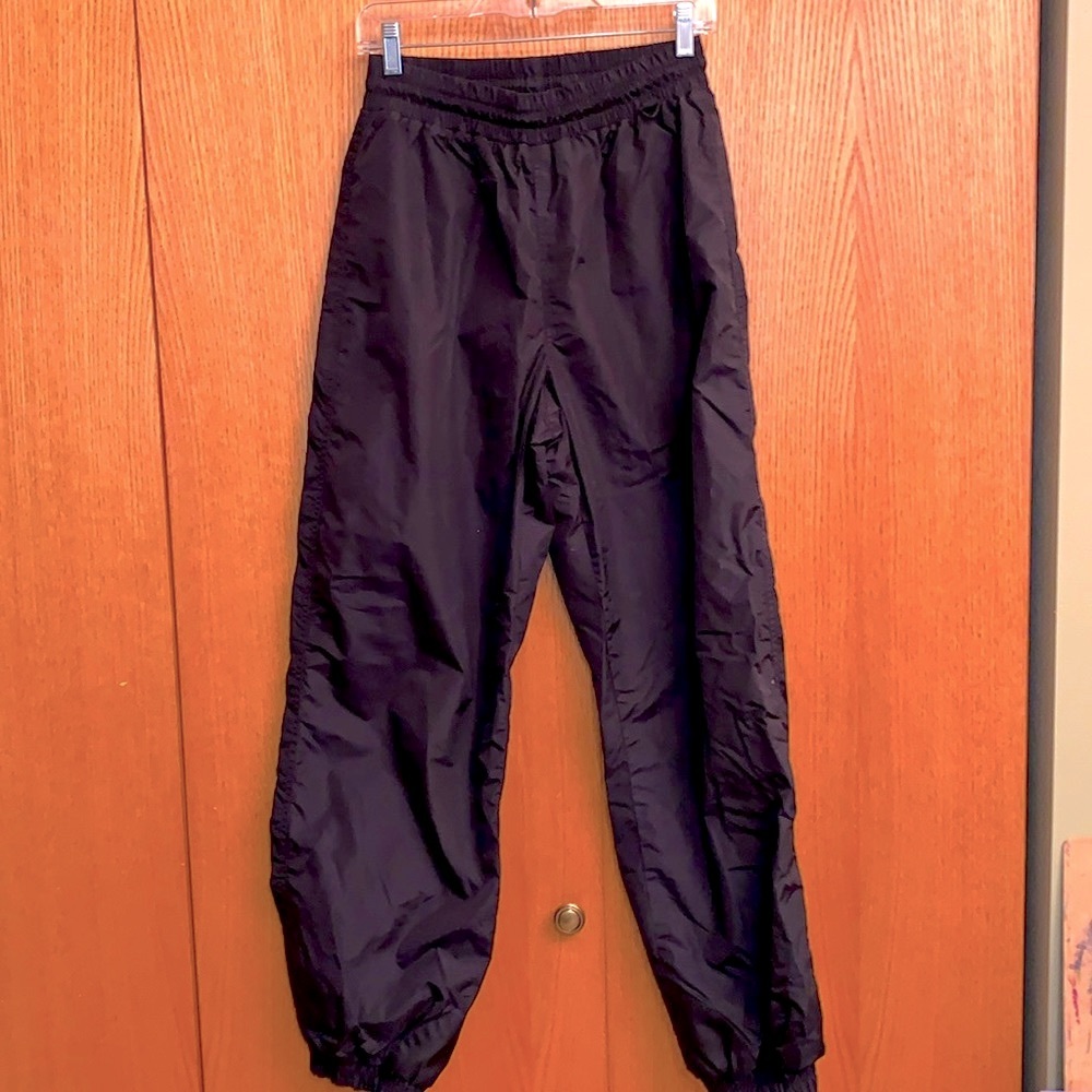 Columbia M heavy woven black ripstop nylon wind rain pants elastic drawstring